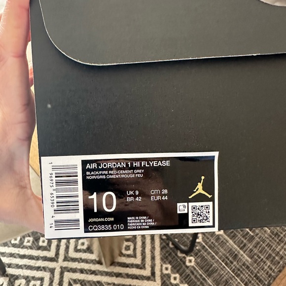 Air Jordan 1 Hi Flyease Black/Firered/Cement NIB Size 10 - Picture 6 of 7
